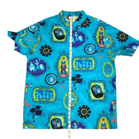 Disney Parks Haunted Mansion Short Sleeve Button Up Camp Shirt Size M Blue NWT